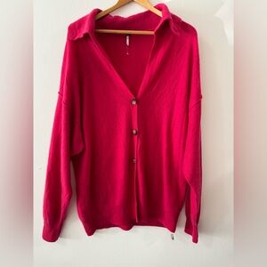 Free People Swim Too Deep Cashmere Cardigan - hot pink